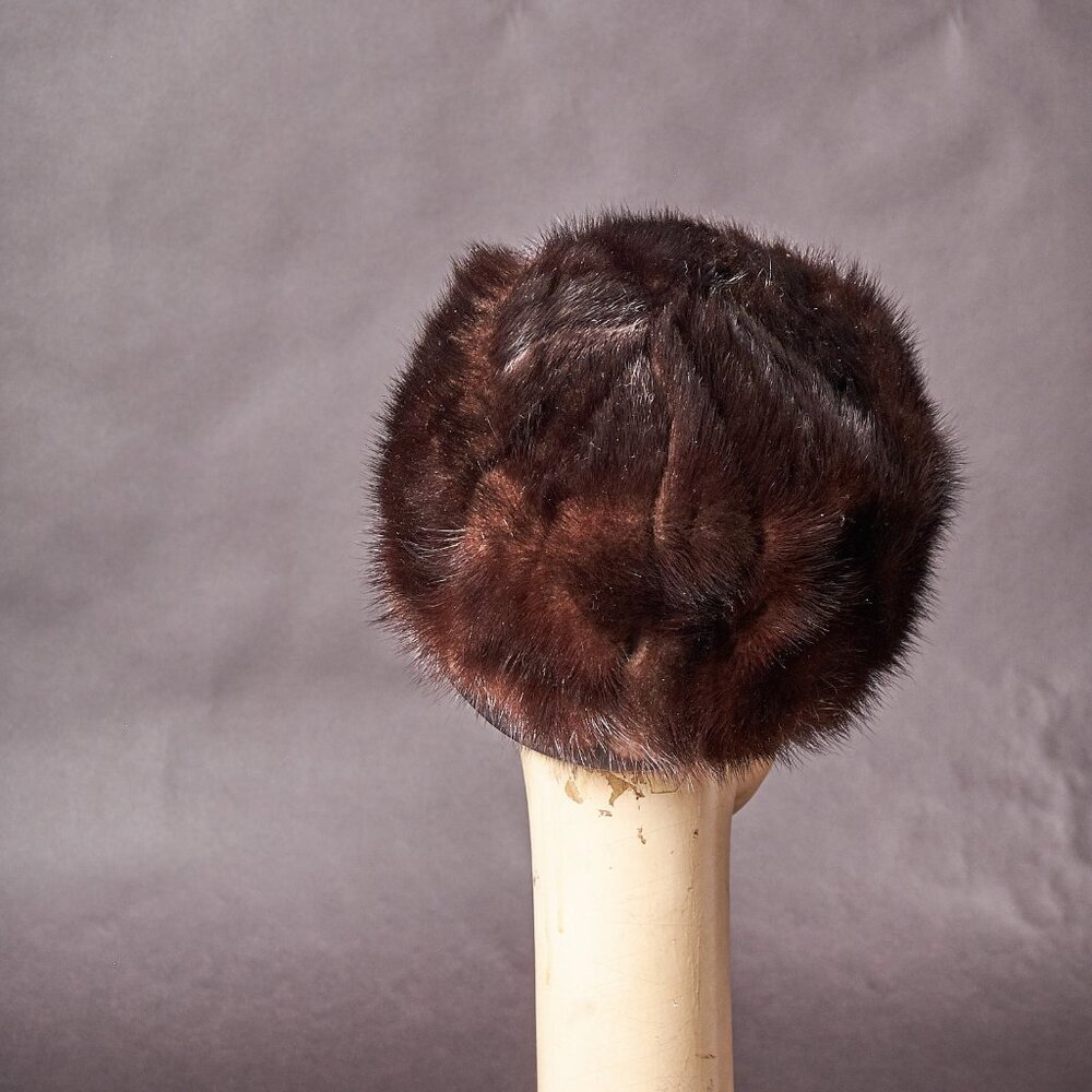 1960s Dark Brown Fur and Leather Hat